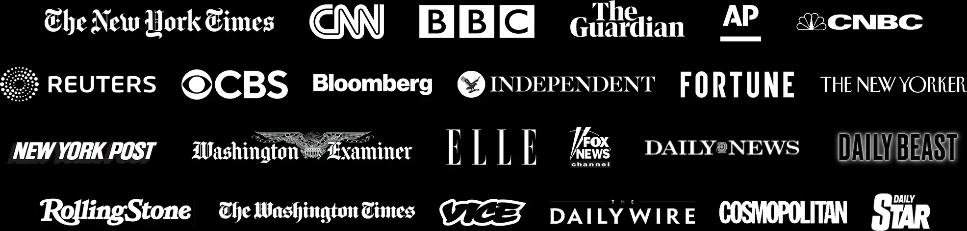 An image featuring 24 prominent news outlet logos